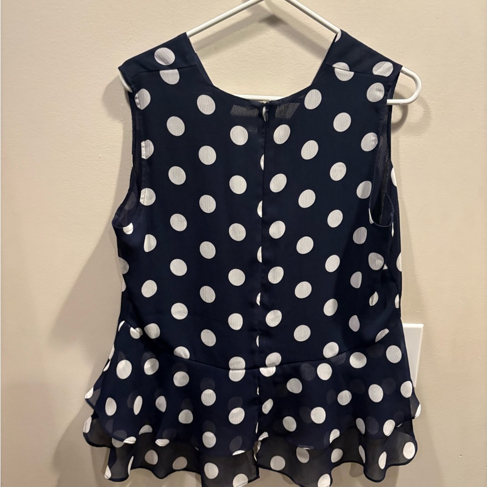 🔥 2/$10 3/12$ Tommy Hilfiger Navy Polka Dot Peplum Blouse xl - Picture 5 of 5